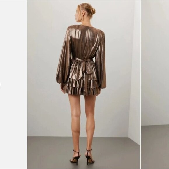 Bronx and Banco Bellerose Mini Dress Tiered Metallic Bronze XS - Picture 2 of 7
